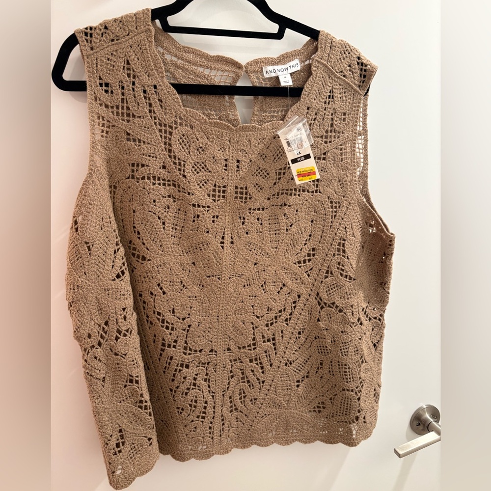Plus Size Lacework Sleeveless Blouse - Brown